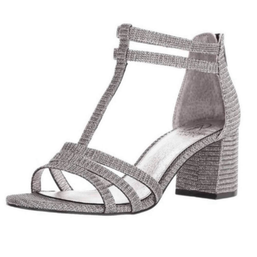 Adrianna Papell Silver Block Heel Sandals - Picture 2 of 7